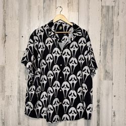 Scream Ghost Face Button Up Shirt Black White 3XL