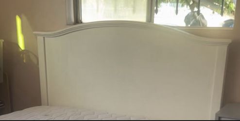 White FULL Wood headboard and Bed Frame