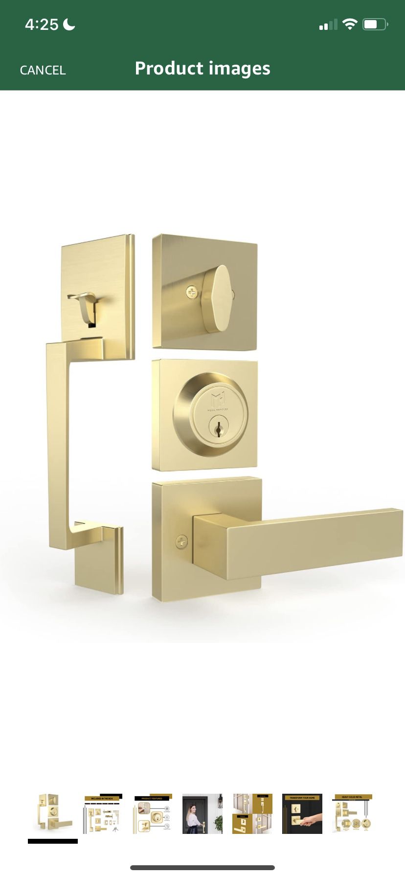 Entry Door Handleset in Satin Brass Finish - Single Cylinder Handleset with Lever for Entrance and Front Doors - Modern Door Handles with Design for L