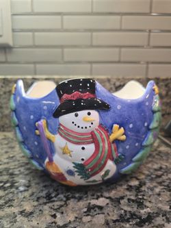 Sango Sweet Shoppe Christmas Sue Zipkin design snowman centerpiece bowl