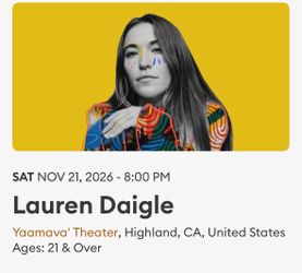 2 Tickets $80 each for Lauren Daigle Saturday November 21st @ Yaamava