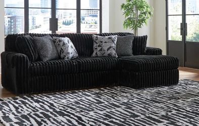 Black Onyx Plush Corduroy 2pc Sectional with Chaise 120x65 includes six accent pillow pick up can deliver