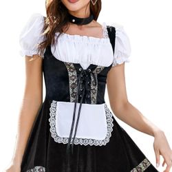 German Traditional Oktoberfest Dirndl Dress One Piece Black, Lg *BRAND NEW*