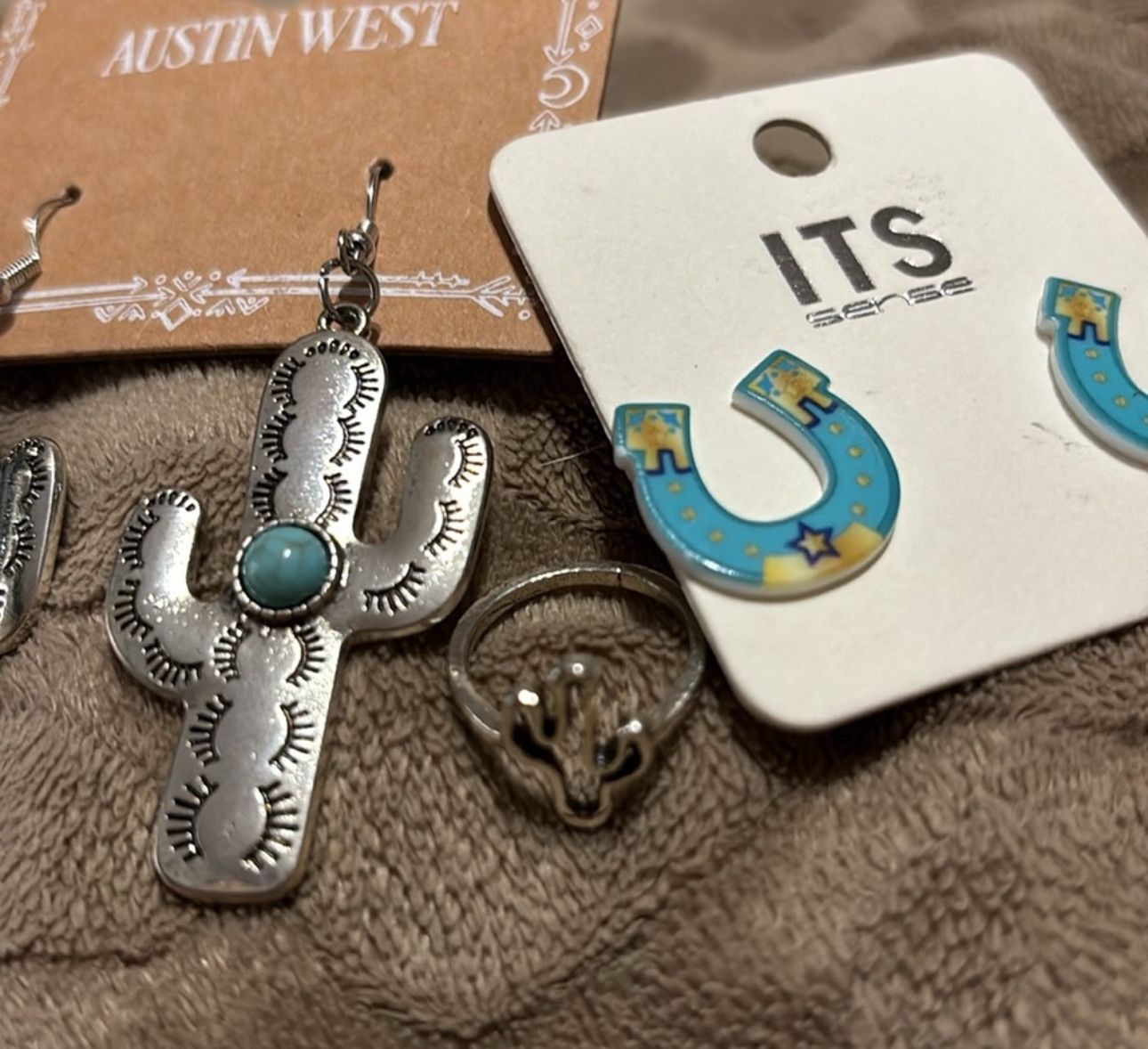 Austin West - Silver Boho Cactus with Turquoise Dangle Earrings