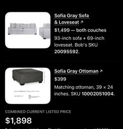 Bob's Furniture 93" Sofa & Chair Set with ottoman