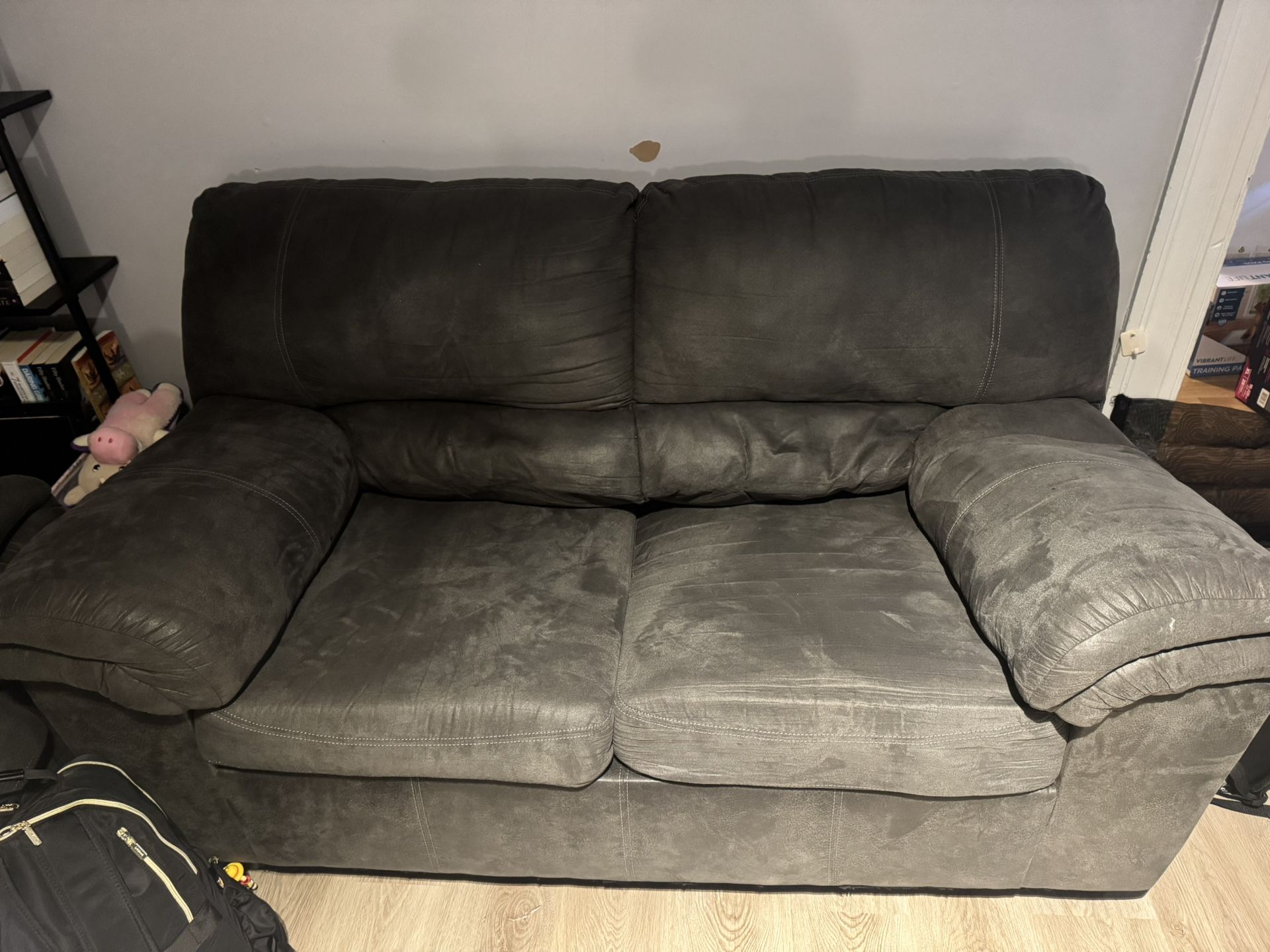 Grey Suede Couch And Love Seat