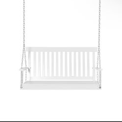 New in box 2-Seater Hanging Porch Swing Outdoor Patio Swing Chair Seat with Slatted Build and Chains, 440lbs Weight Capacity, White 84a-154wt
