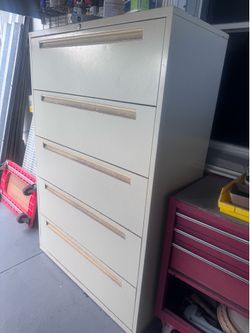 Metal storage cabinet.