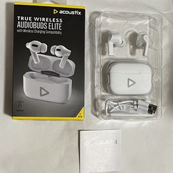 Acoustix True Wireless Audiobuds Elite Wireless Charging Bluetooth 5.0 White L3