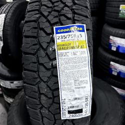 SET OF NEW 235/75/15 GOODYEAR WRANGLER TRAILRUNNER AT INCLUDING MOUNT AND BALANCE 