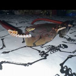  Cartier Sunglasses W/ Moissanite Diamonds  Wood Frames 