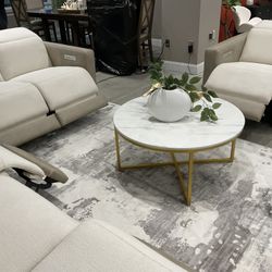 New dual power recliner 2 tone leather /fabric Sofa, loveseat and chair.