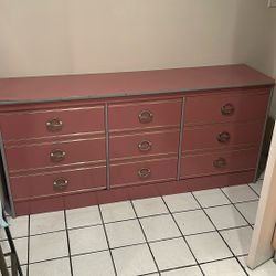 Wood Pink 9 Drawer Dresser 
