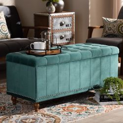 Baxton Studio Kaylee Contemporary Teal Velvet Fabric Upholstered Button-Tufted Storage Ottoman Bench