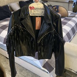 Faux Black Leather Jacket - Country - M