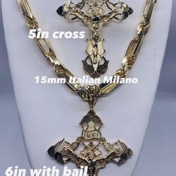 14K 15mm Diamond Cut Rope& Italian Milano. 6in Cross W/bail Sell Separately. Brand New