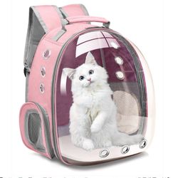 Pink—(NEW) PetPack (5 Colors) Adorable Bubble Carrying Bag for Small, dogs Cats, Space Capsule Pet Park, Hiking backpack, Airline Approved