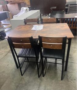 IRONCK Dining Table Set for 4, Wood Kitchen Table with Upholstered Chairs for Kitchen Room and Small Spaces, Rustic Brown