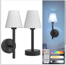 L LOHAS LED RGB Battery Operated Wall Sconce & Table Lamp Set of 2, Black