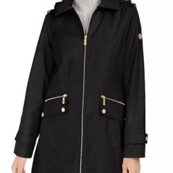 Michael Kors Petite Water-Resistant Hooded Raincoat Black Women's Size SP