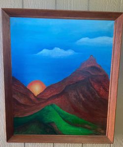Vintage 1977 Signed Dale Ballew Mountain Sunset Oil Painting Large Framed