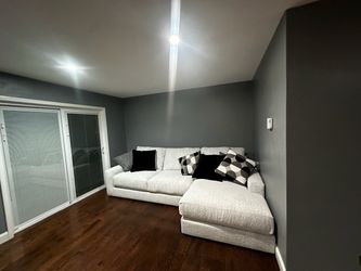 White Fabric Sectional Sofa with Chaise