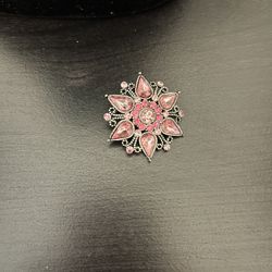 Vintage Silver Brooch Pink Rhinestone Pin Flower 