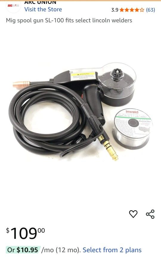 Arc UNION L100 SPOOL GUN FOR SELEFT LINCOLN ELECTRIC WELDER