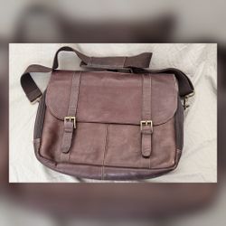 Samsonite Brown Leather Messenger Bag, Fits 17 in Laptop