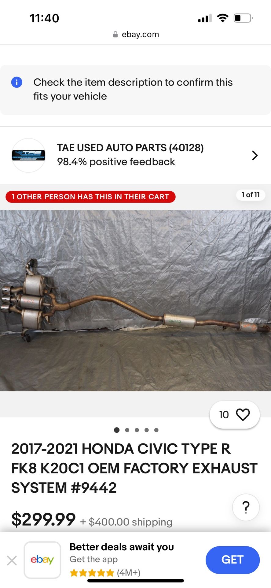 Civic Type R FK8 Stock Exhaust