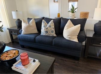 Dark Navy Blue 3-Seat Upholstered Sofa