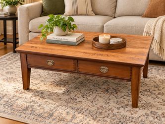Refinished Real Wood 2-Drawer Coffee Table – 48” Wide