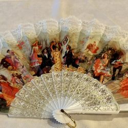 Vintage Spanish Victorian Style White Hand Fan abanico, for cooling, fashion, Flamingo dance