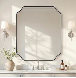 ONLY $65: 30x36 Inch Bathroom Mirror, Matte Black Vanity Mirror, Modern Scalloped Mirror