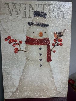 Winter Snowman Canvas Wall Art