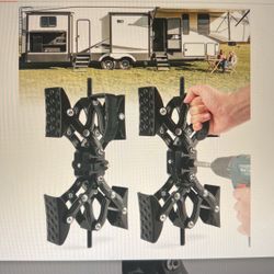 NEW ADJUSTABLE X-SHAPED WHEEL STABILIZER. Heavy Duty Camper X-Chock Wheel Stabilizer Allow Drill Adjust for Travel Trailers, RVs. 