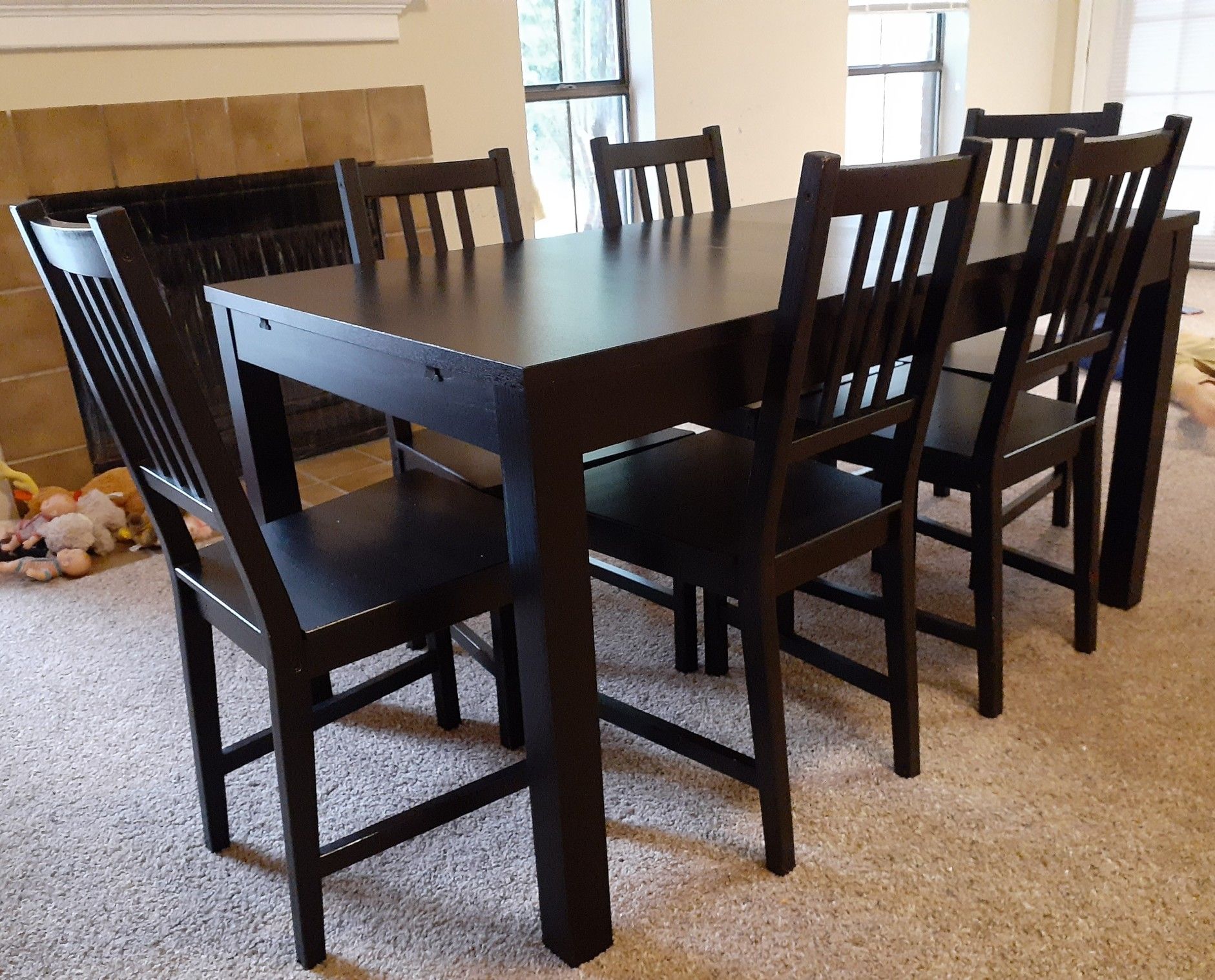 IKEA Bjursta extendable Black dining table with 6 chairs