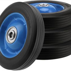 GINLANK 4 PCS 8 Inch Solid Rubber Tire, Black Blue Solid Rubber Wheels, Hand Truck Replacement Wheels For Garden Carts, Wheelbarrows