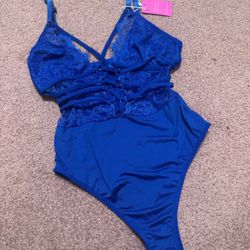 New Small Blue Stretchy Bodysuit Lingerie Tank Top 