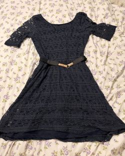 Rewind Navy Lace Midi Dress with Slim Black Belt