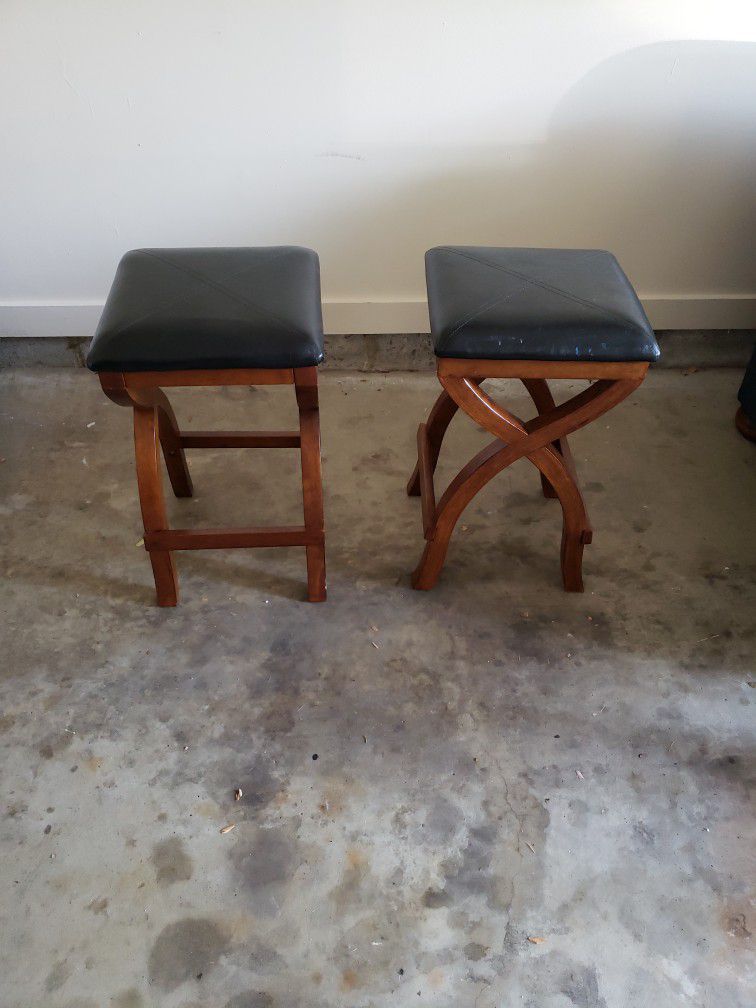 Two Leather Bar Stools