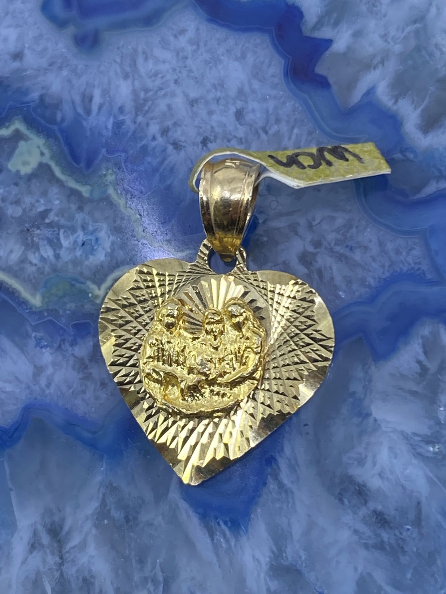 $250 Yellow Gold Heart Baptism Religious Charm Pendant