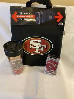San Francisco 49ers duffle bag cup and playing cards
