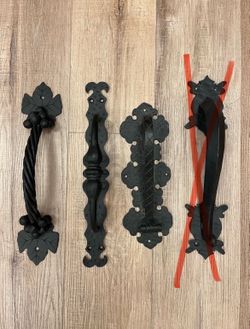 Assorted black steel door handle pulls