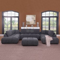 Luxury Lounge Style U-Shape Tufted Modular Double Chaise Sectional Sofa Couch with Ottoman