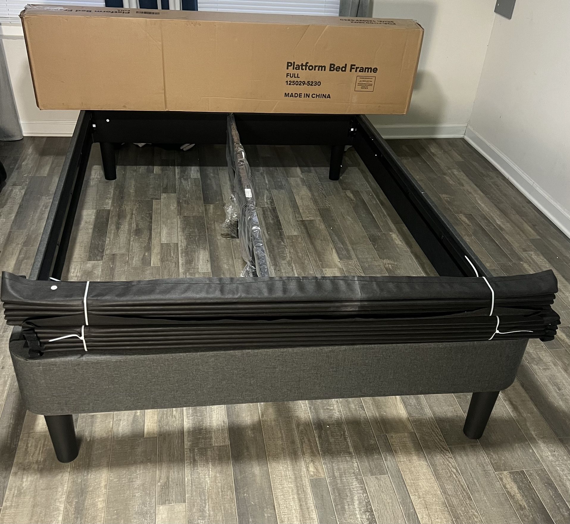 Grey Upholstered Full Size Platform Bed