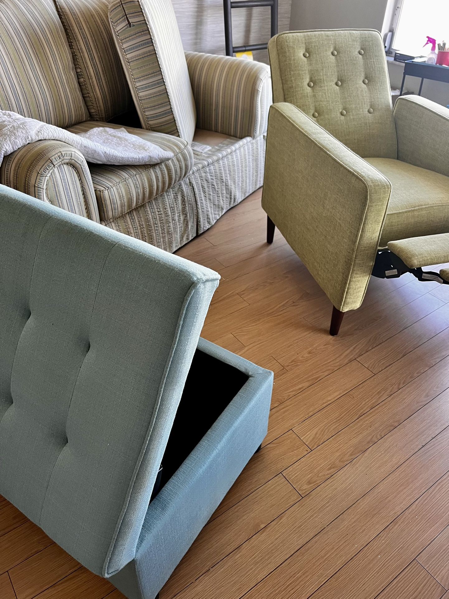 Loveseat, Storage Ottoman, New Recliner 