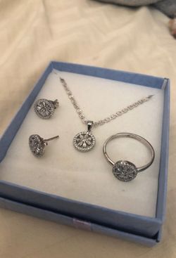 Sterling silver set. Necklace and earrings and ring
