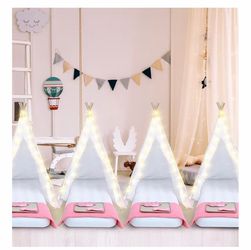 Set of 4 Kids Sleepover Teepee Tents with Mattresses and Lights