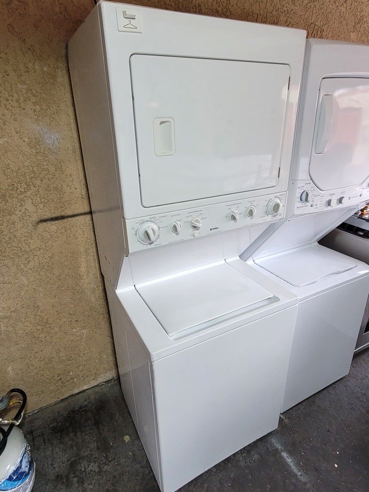 Kenmore 27" Wide Apartment Size Top Load Washer With Agitator And Gas Dryer Laundry Center Stacked Single Unit Stackable